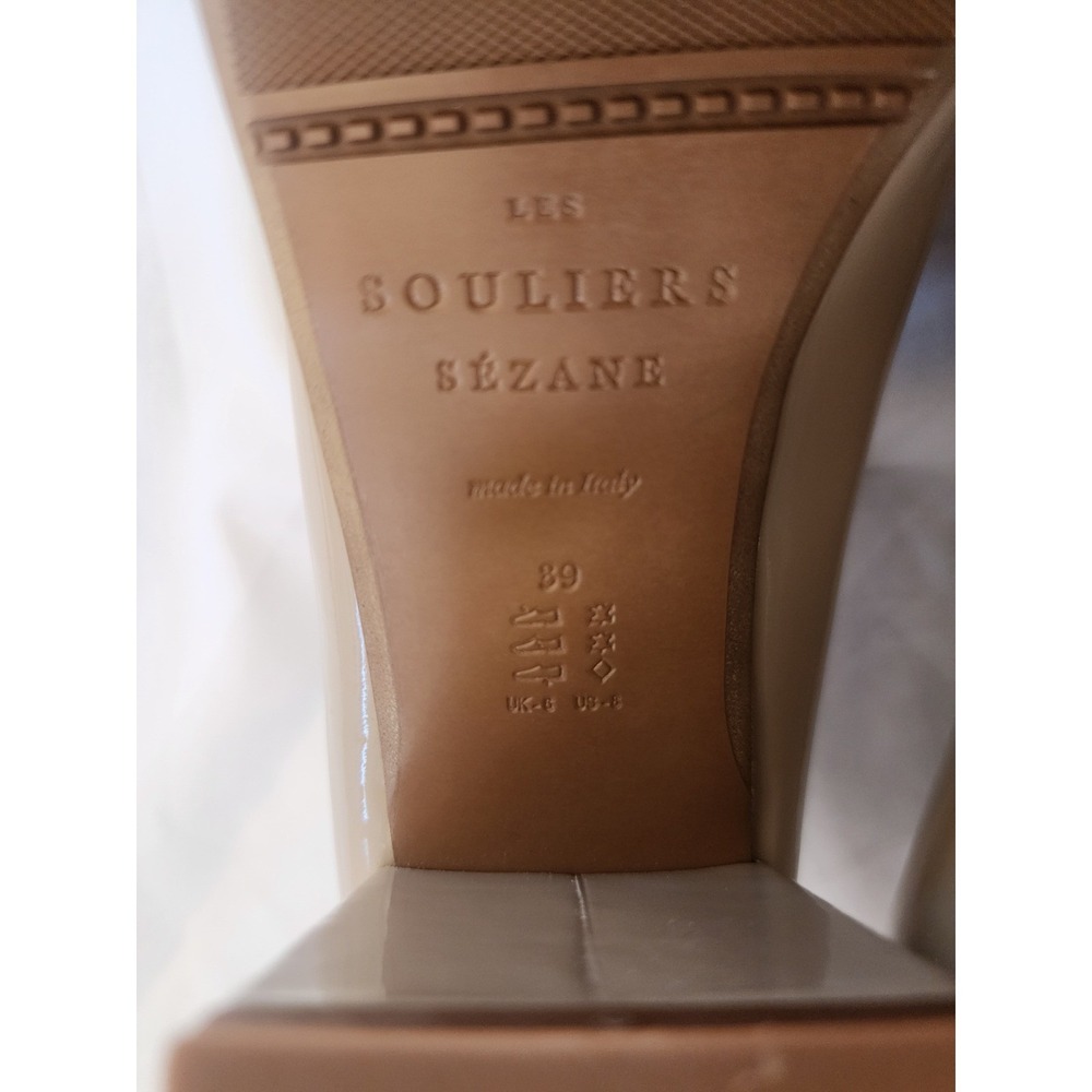 Sezane Paula Babies Mary Jane Nude Patent Leather Block Heel Pumps Size 39 US 8 - Picture 2 of 13